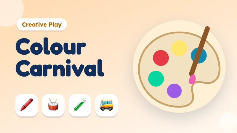 Colour Carnival cover: a paint palette with bright paint blobs and a brush